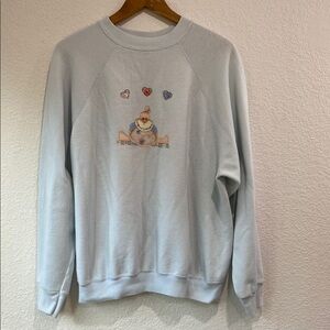 Vintage Tultex Light Blue Cotton Blend Graphic Cottagecore Button Sweatshirt XL